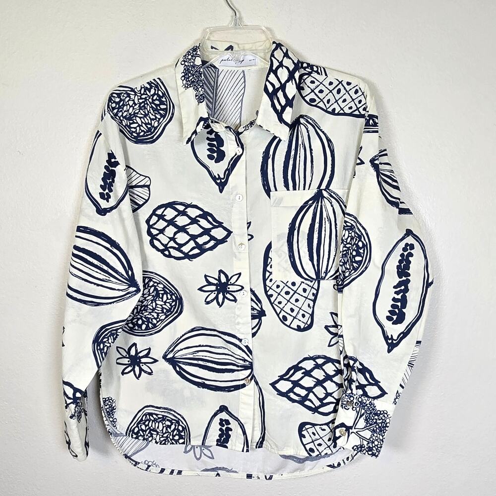 Petal and Pup Bonnie Button Up Shirt Women's Navy Fruit Oversized Linen Blend